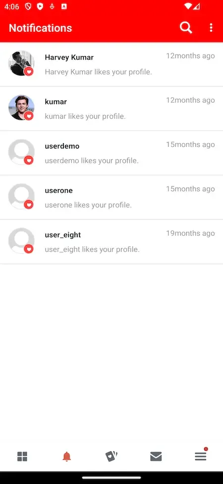 Phone notifications list with profile likes from several members and relative times